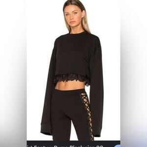 NWOT Fenty x Puma Rhianna Black Knit Oversized Long Sleeve Crop Sweatshirt- XS/S